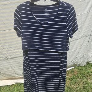 XL Kindred Bravely Navy and White Striped Nursing Maternity Dress